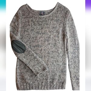 I Jeans By Buffalo M Sweater Gray Lavender Chunk Knit Elbow Patch 2800-BC